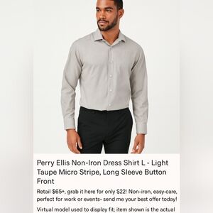 Perry Ellis Non-lron Dress Shirt L Tho - Light Taupe Micro Stripe